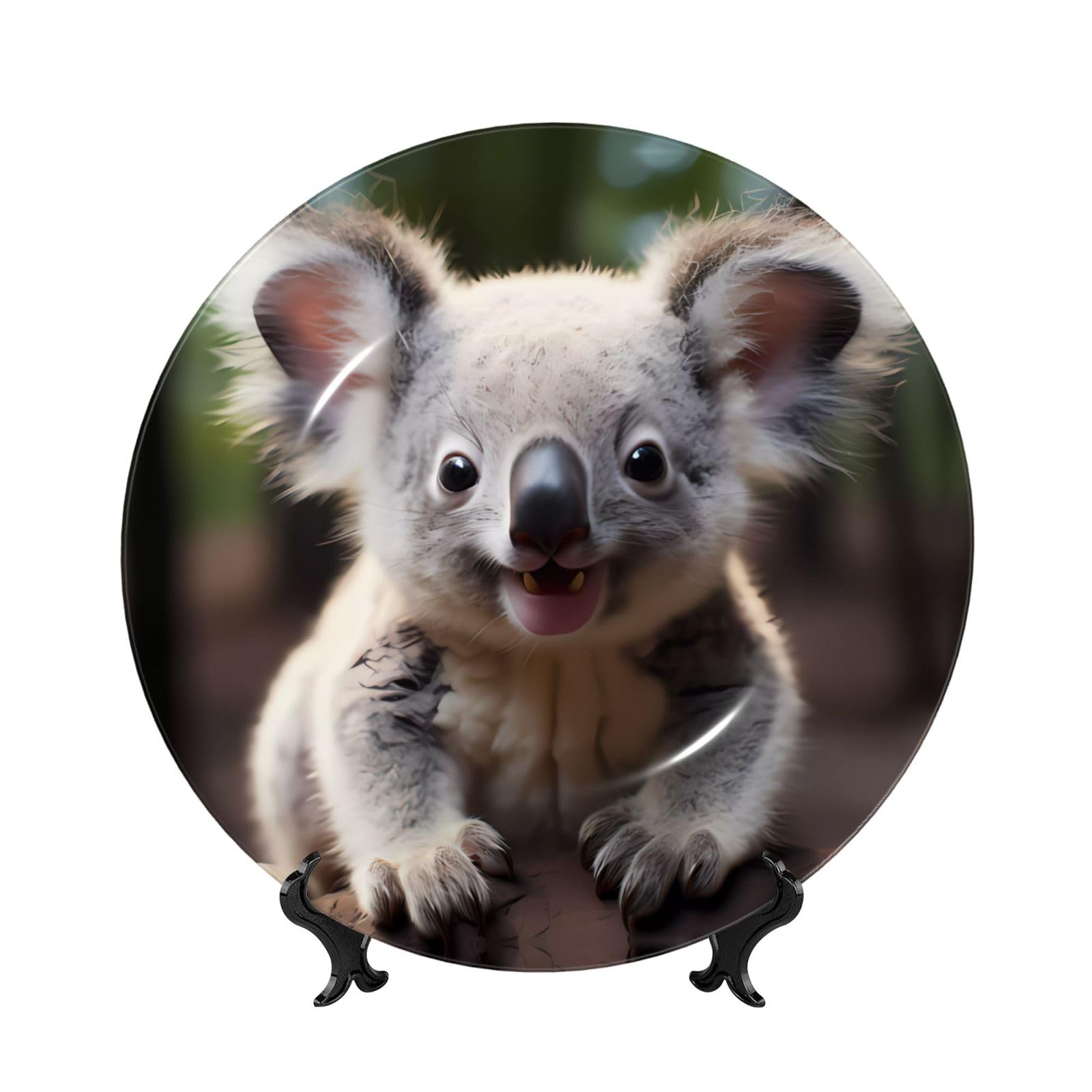 SXZVVBN Cute Koala Bone China Decorative Plate Art with Stand Removable Adhesive Hanging for Home Office 6in（15cm）