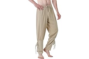Cotton Vintage Ankle Banded Pants for Renaissance Pirate Viking Medieval Costume