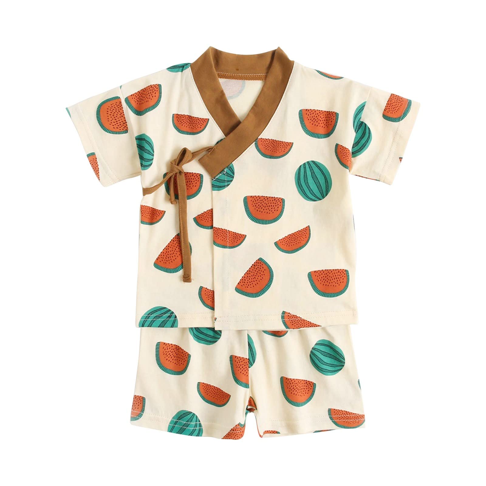 Conjunto de mono para bebé recién nacido, estampado de frutas, primavera, verano, manga corta, traje japonés, disfraz de estilo japonés, artículo para fans de niños