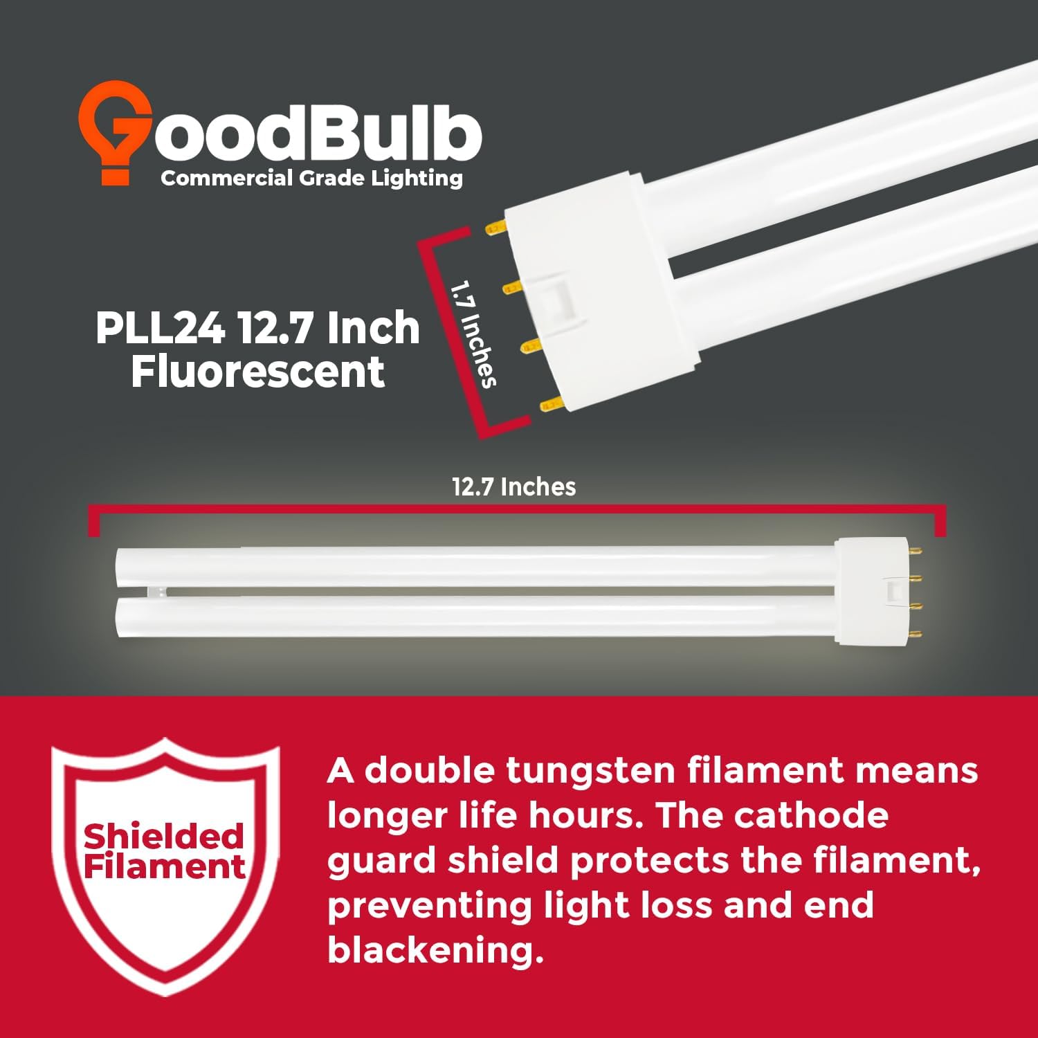 GoodBulb PLL24/835 | 24W 12.7" Twin Tube Compact Fluorescent Light Bulb | 4-pin 2G11 Base 3500K Neutral White 1500 Lumen | 36000 Hour Long Life Biax | Pack of 10