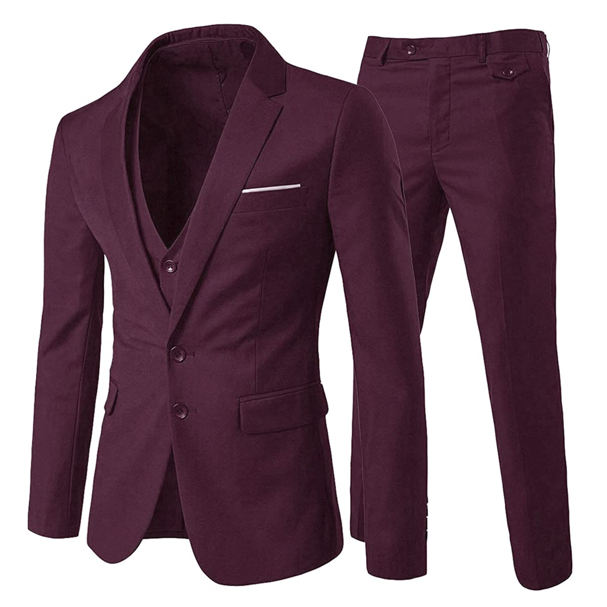 Cloudstyle Men's 3-Piece 2 Buttons Slim Fit Solid Color Jacket Smart Wedding Formal Suit