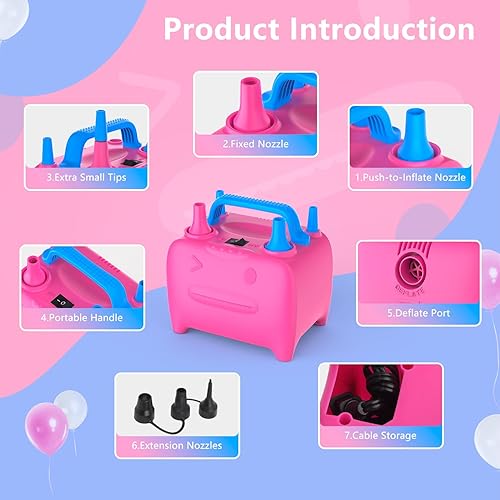 Miniatura 2 de OWill Balloon Pump Electric, Multipurpose Balloon Inflator Electric Air Pump, Portable Dual Nozzle Balloons Air Pump Electric 600W Blow Machine for
