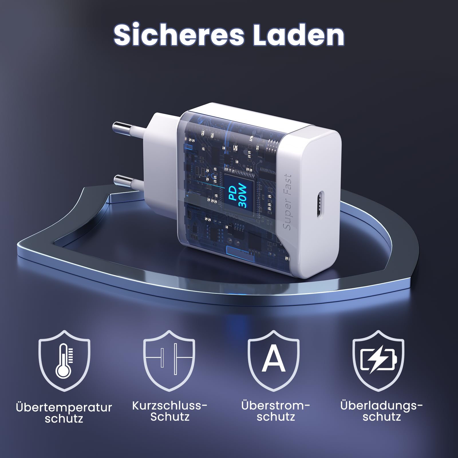 45W Adattatore Caricabatteria Grande Veloce Usb-C + Cavo Di Carica Per - Foto 9