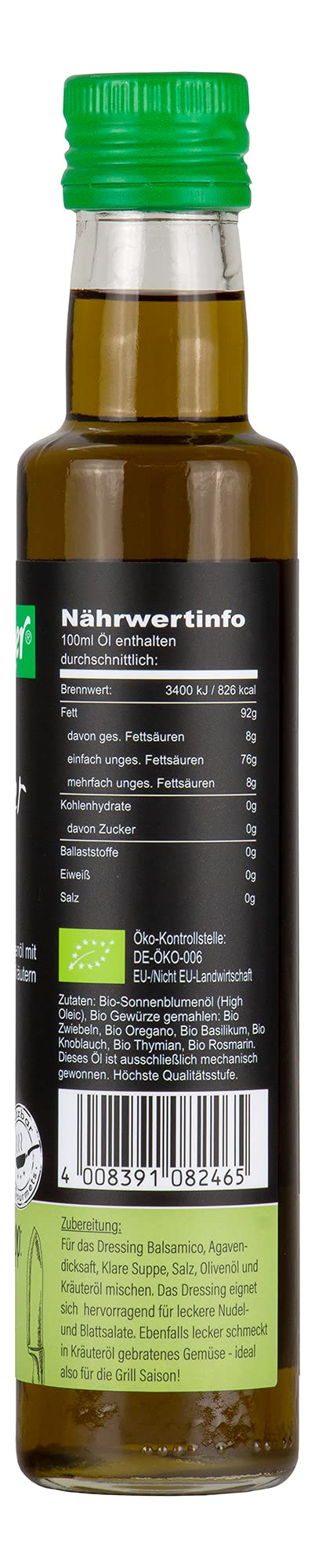 Seitenbacher Bio Kräuter Gewürz Öl I Erstpressung I kaltgepresst I nativ I Pesto I Pasta I (2x250 ml)