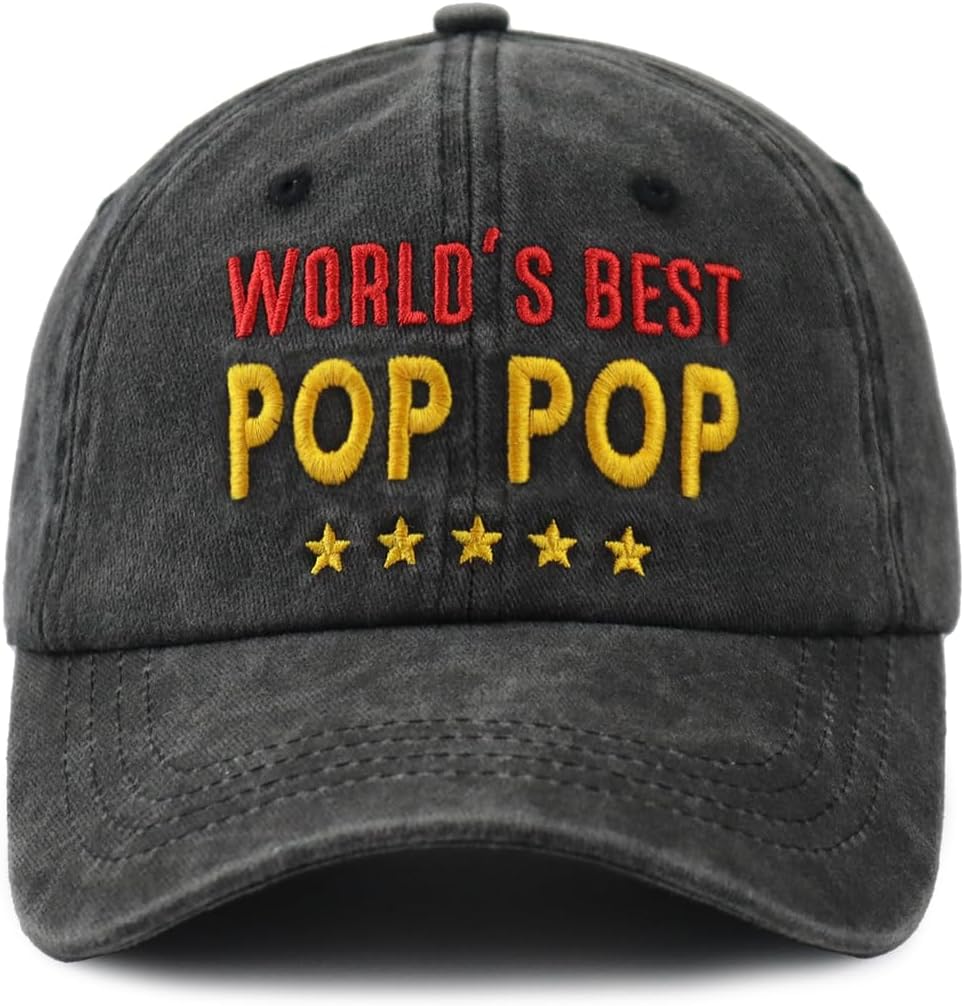 World's Best Grandpa Pop Pop Pops Uncle Hat for Men, Adjustable Embroidered Cotton Baseball Cap