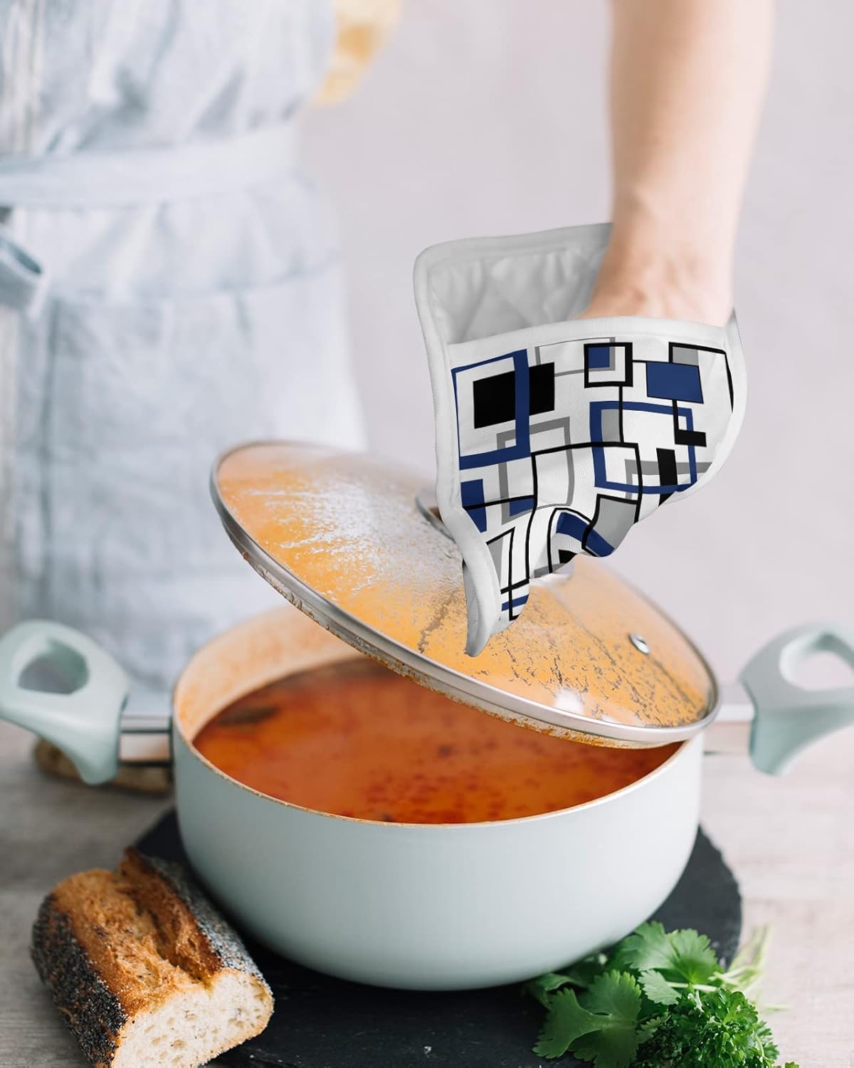 Pot Holders, Modern Geometric Blue and Gray Pot Holder, Heat-Resistant Hot Pockets, Pot Holders for Kitchen, Hot Pads for Kitchen, Kitchen Accessories 5 Pcs Potholders