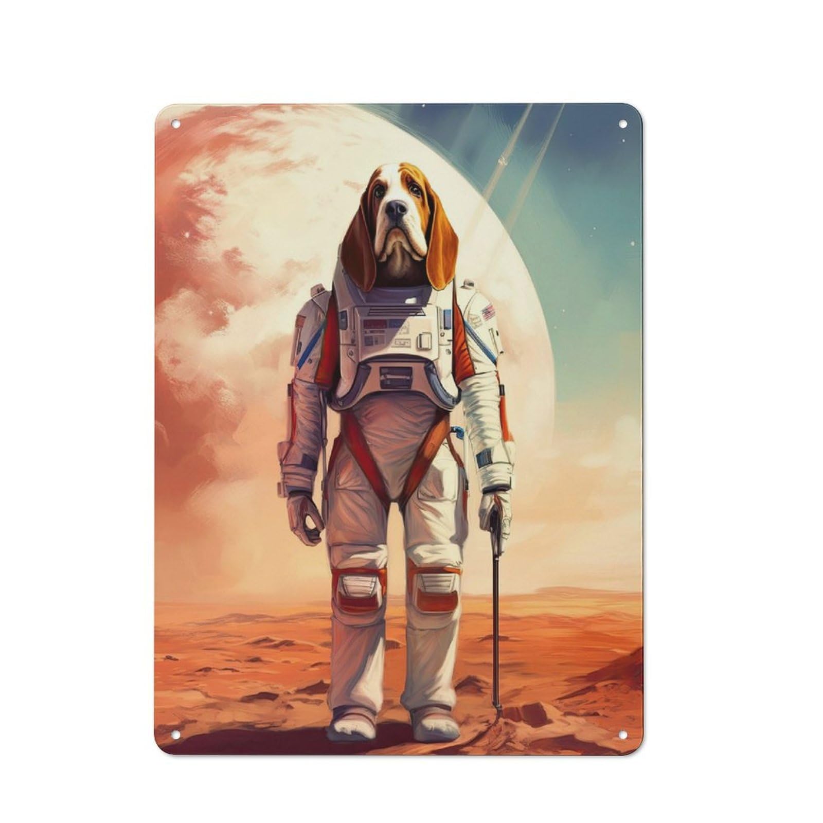 Junmoney Basset Hound Mars Retro Metal Sign With Design 40X30cm, Distressed Look Retro Room Decor For Living Room, Hallway, Kitchen Or Cafe