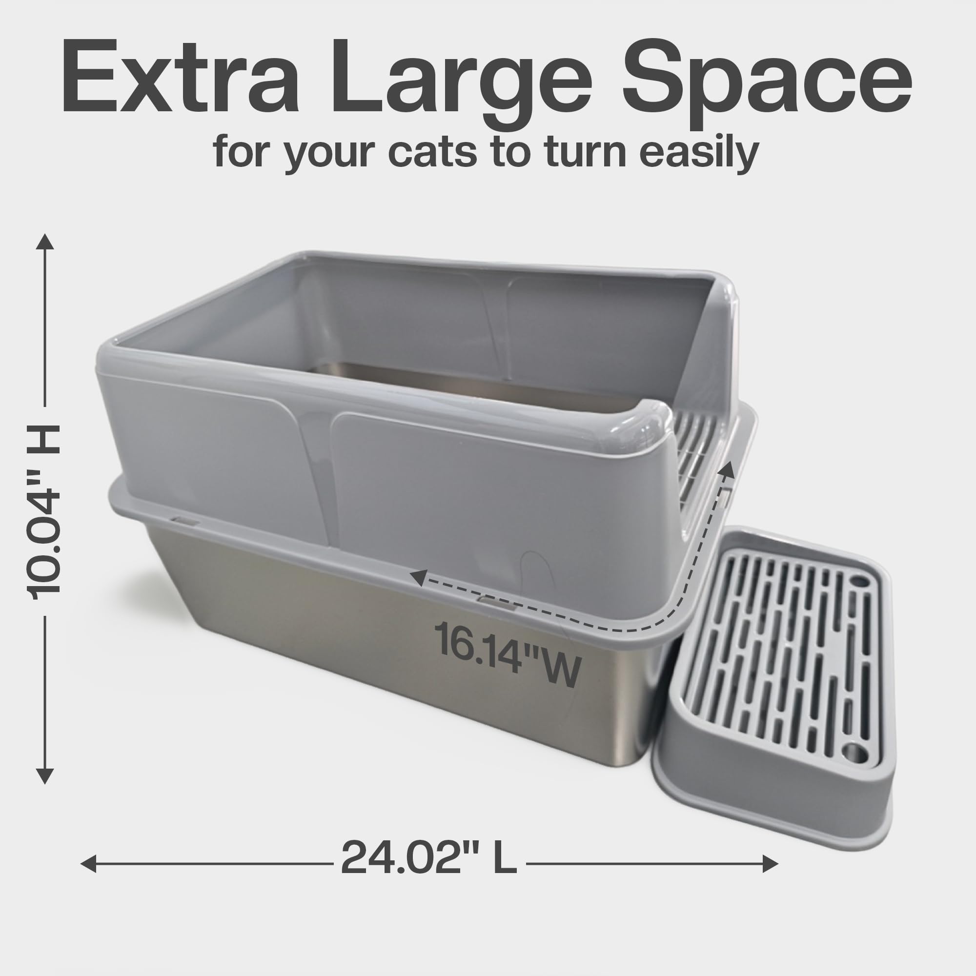 Stainless Steel Litter Box Extra Large Enclosed Cat Metal Litter Box with Lid for Big Cats High Sided Anti-Urine Leakage Non-Stick Bottom & Includes Pedal & Metal Scoop with Liner Gray - image 3