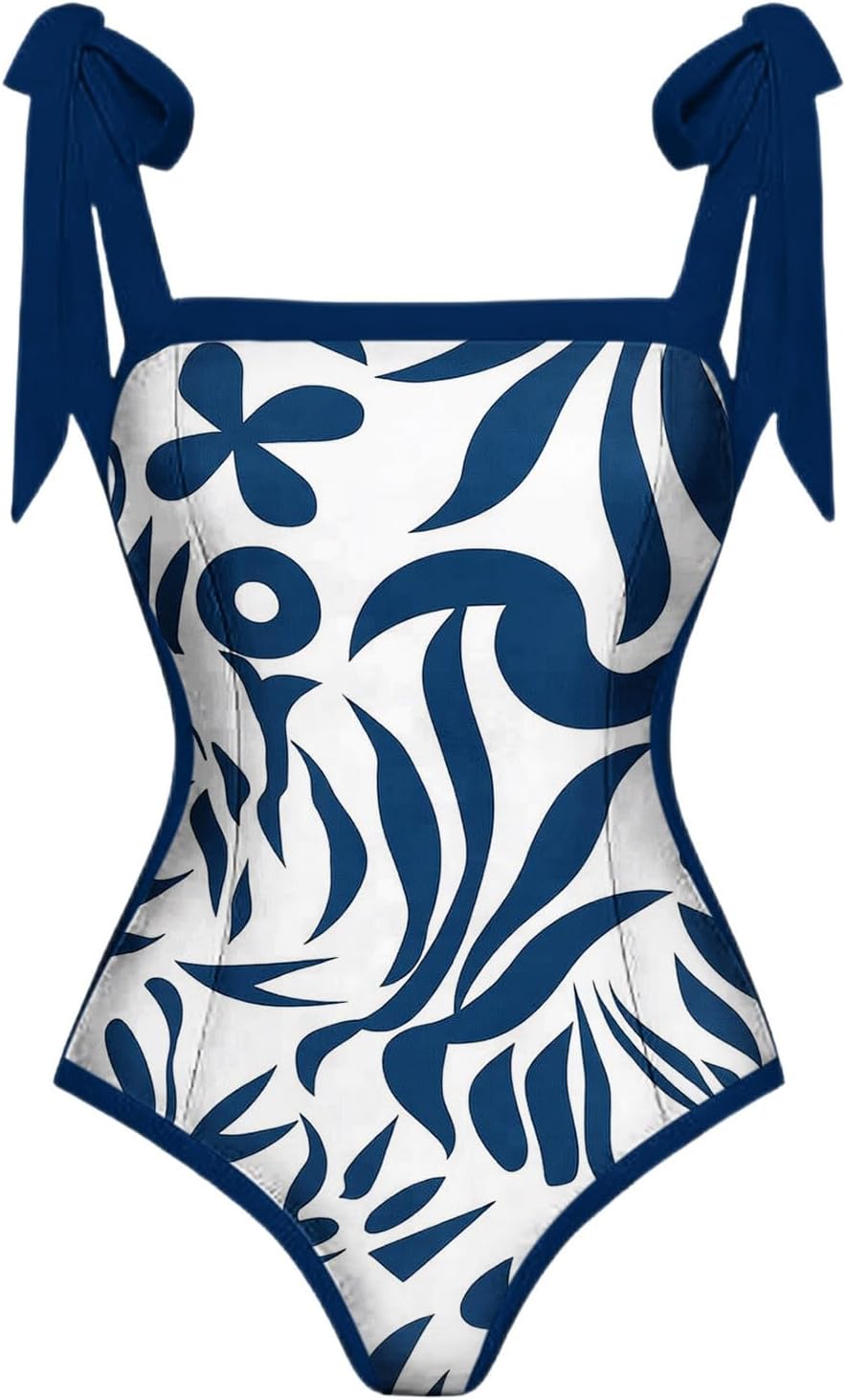 Swimsuit with Matching Skirt Beach One Piece with Cover Up Boho Floral Swimwear Retro Print Skirted Swimsuits