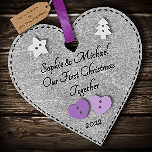 Multi-Colour Personalised Our First Christmas Together Bauble tree decoration wooden heart hanging ornament keepsake for couple (Deep Red #2)
