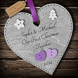 Multi-Colour Personalised Our First Christmas Together Bauble tree decoration wooden heart hanging ornament keepsake for couple (Deep Red #2)