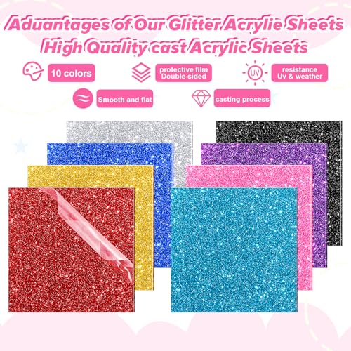 Image of Glitter Acrylic Sheets 1 /8 inch Thick 8x8in Color Acrylic Sheets for Laser Cutting, Translucent Cast Acrylic Sheets for Engraving, Invitation Blanks, Signs, Festival Decorations (8 Color, 8 inchx8 inch)