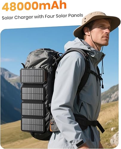 Miniatura 6 de SOARAISE Cargador solar - Cargador portátil inalámbrico de 48000 mAh, 4 cables y 4 paneles solares, PD QC 3.0 de carga rápida USB C batería con