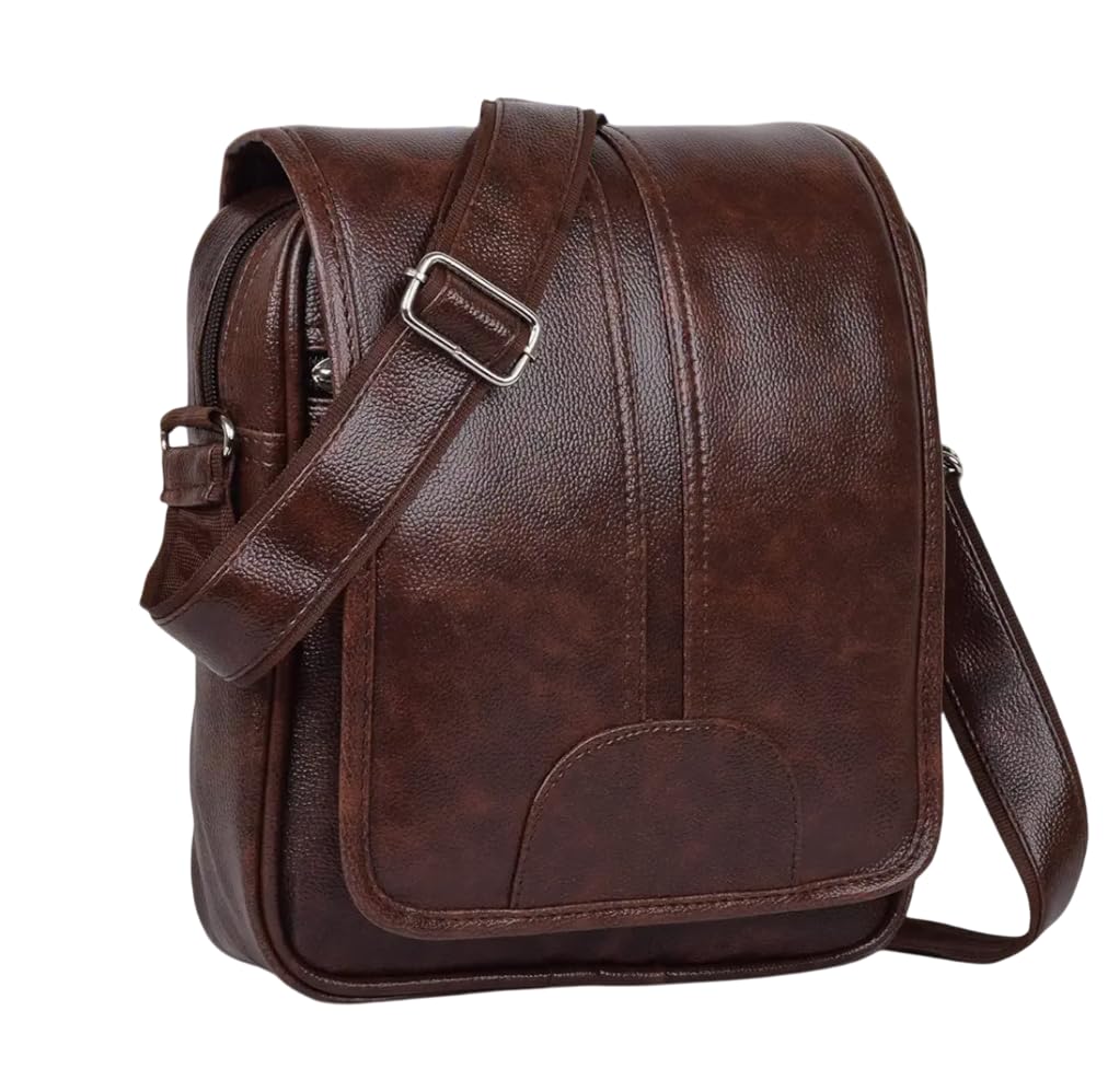 flikker Stylish PU Leather Messenger Sling Bag, Cross Body Travel/Office One Side Shoulder Bag for Men (Capacity - 7L) (Brown, Pack of 1)-picture-39