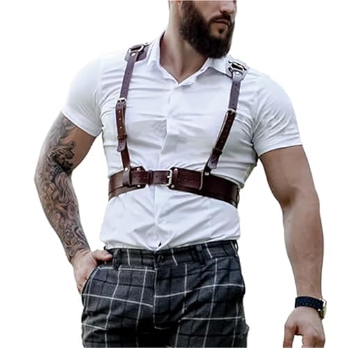 BDSM handmade PU brown leather gay Gothic style, equipped with