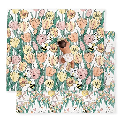 Image of JumpOff Jo - Large Waterproof Foam Padded Play Mat for Infants, Babies, Toddlers, Play Pens & Tummy Time, Foldable Activity Mat, 70 in. x 59 in. - Tulip Fields