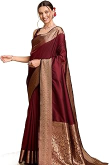 Women's Silk Kanjivaram Kanchipuram Saree With Blouse Piece