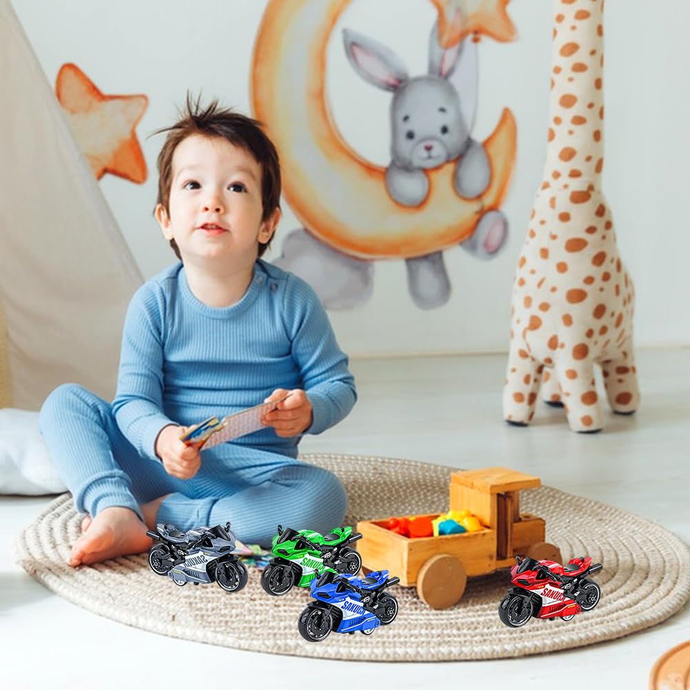 Juguete de Motocicleta de Aleación Juguete de Modelo de Motocicleta Motorcycle Toys Decoración de Motocicletas Juegos Educativos Regalo De Fiesta De Cumpleaños para Niños Niñas 4pcs