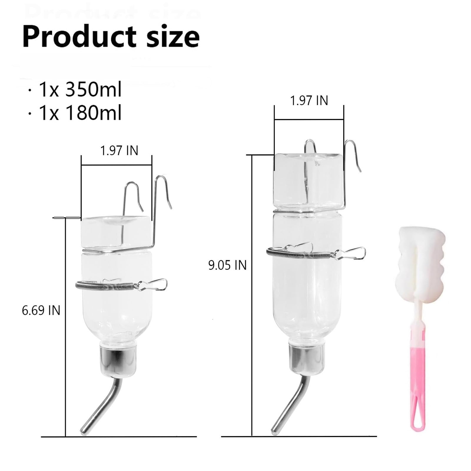 Biberon Lapin, Biberon Cochon d'Inde, BiberonLapin pour Cage, Abreuvoir Lapins, Distributeur Eau Lapins avec Support, Accessoire pour Lapin, Abreuvoir pour Rongeurs Chinchilla écureuil, 180Ml+350Ml