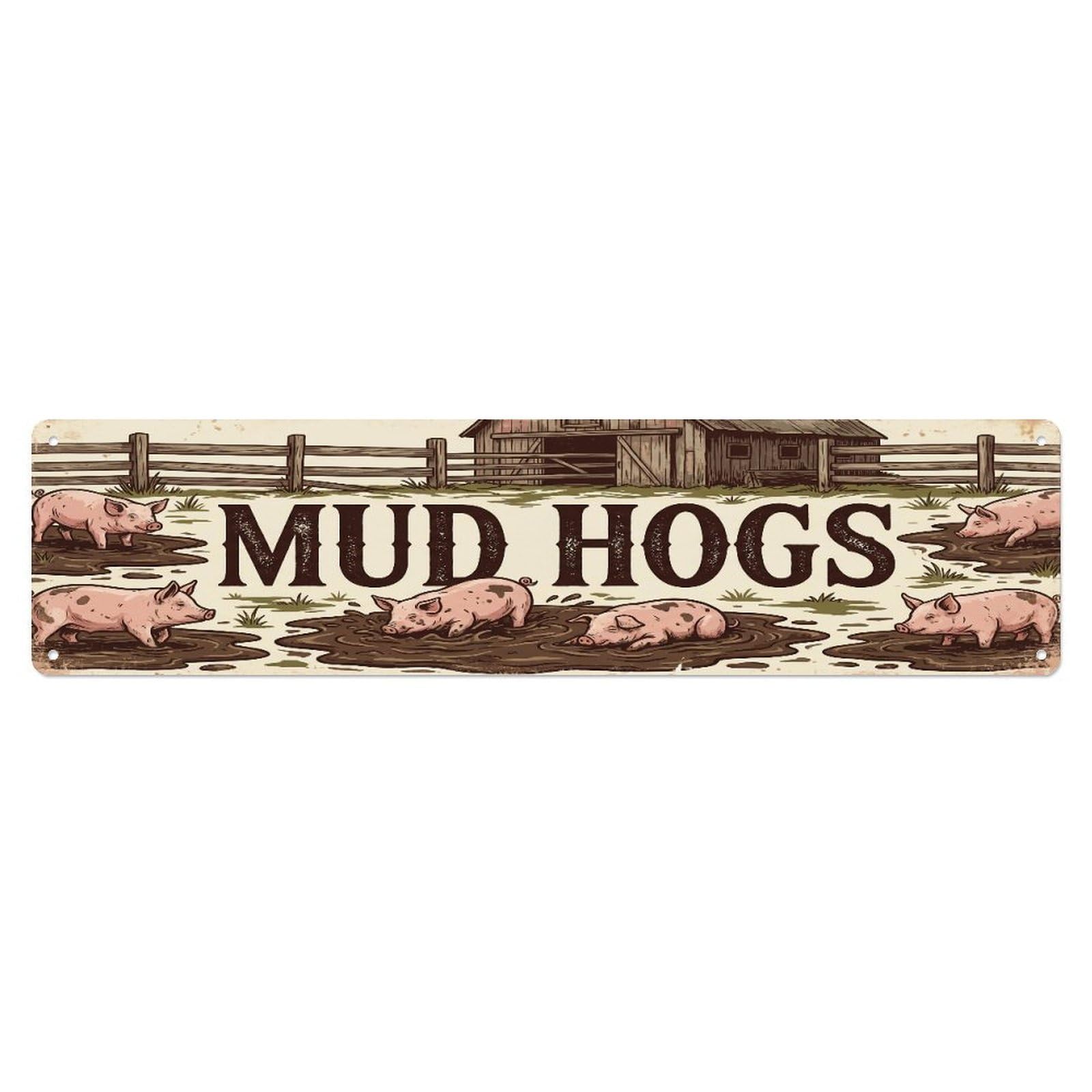 Xanthor Style Metal Tin Sign Vintage Pen Mud Pig Farmhouse Funny Pig Backyard Farm