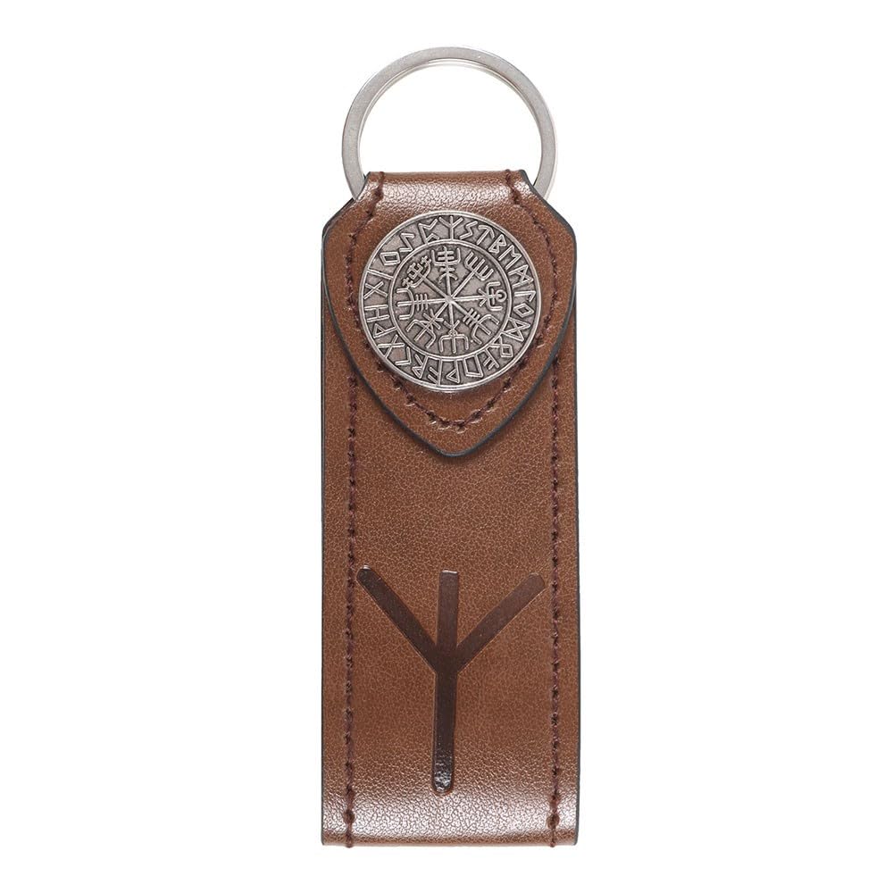 Something Different Wholesale Protection Rune Keyring | Faux Leather Viking Keychain with Algiz Rune | Norse Amulet Key Ring for Safety