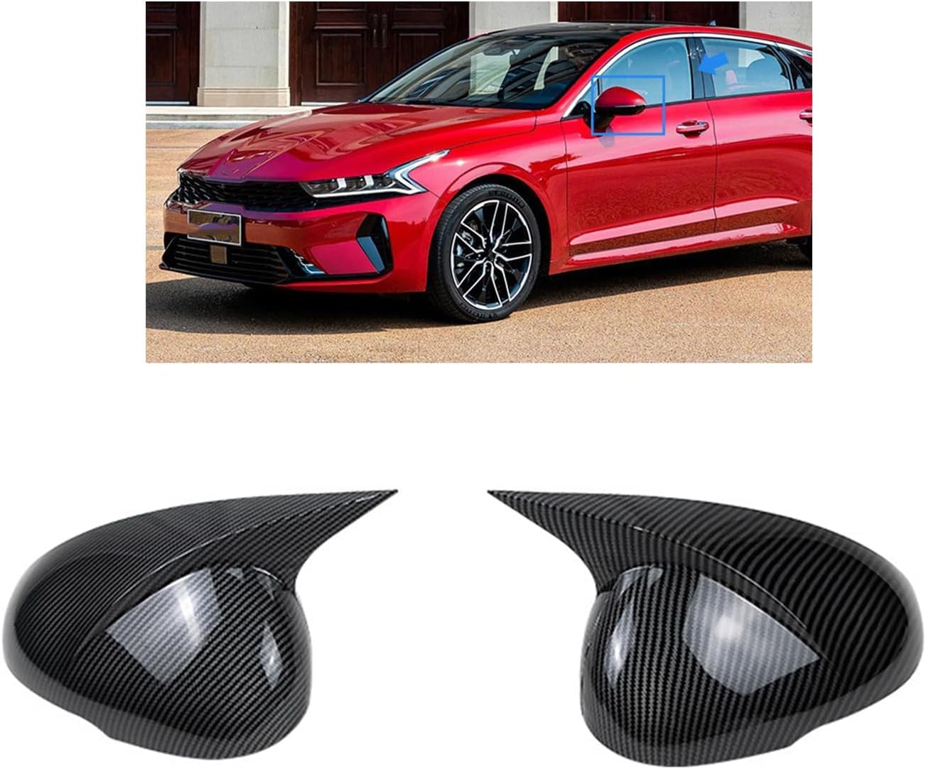 XJPGHA Wing Mirror Covers Caps for KIA K5 Optima 2021-2024, Sturdy Durable Cover Housing Door Mirror Vehicle Accessory Rearview Side Covers,Carbon Fiber Texture