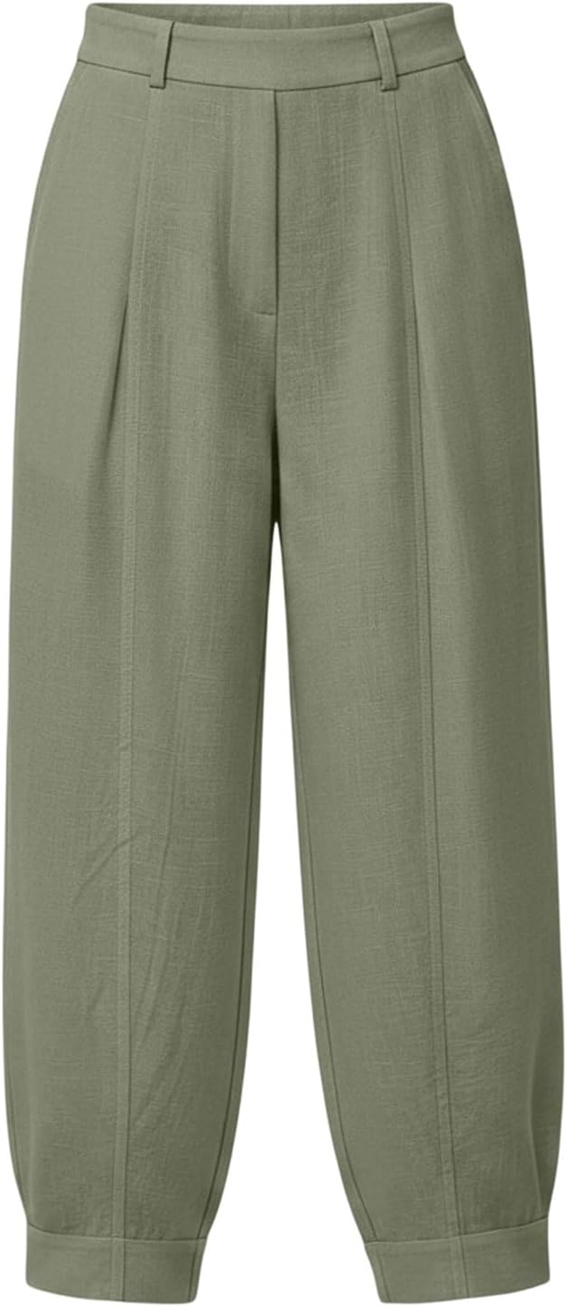 Womens Barrel Pants Casual Elastic High Waisted Vacation Summer Spring Pants with Pockets Loose Fit Solid Trousers
