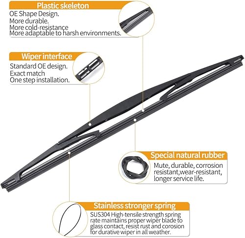 Vista 130 de MIKKUPPA Reemplazo de limpiaparabrisas trasero para Ford Focus Juego de limpiaparabrisas trasero, 2012-2018, montaje de accesorios
