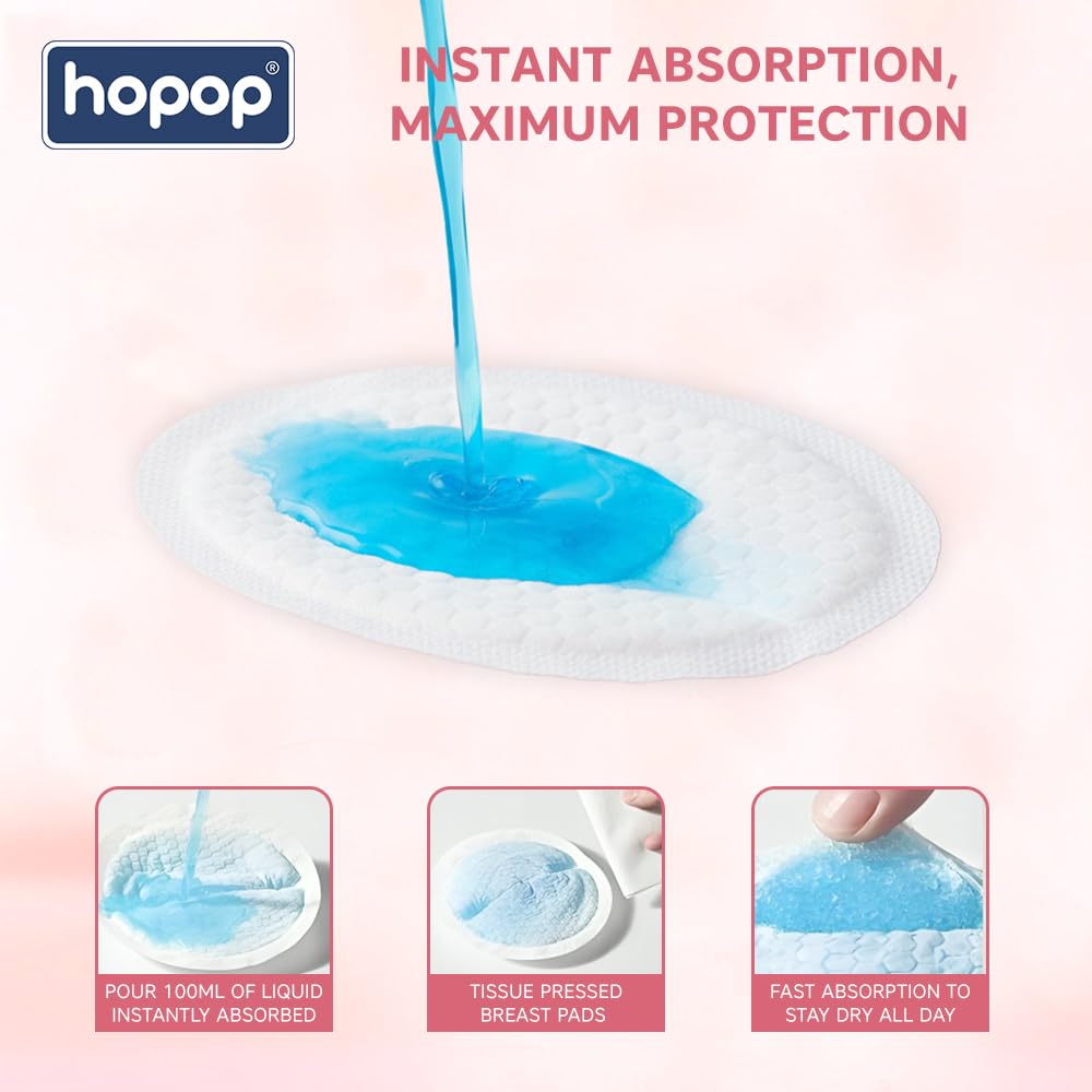 Hopop Disposable Breast Pads for Feeding Mothers | Ultra Thin Honey Comb Nursing Breast Pads | 60 pcs Highly Absorbent & Soft, Discreet Fit Breastfeeding Maternity Pads | Breast Milk Leak Pads | White 3