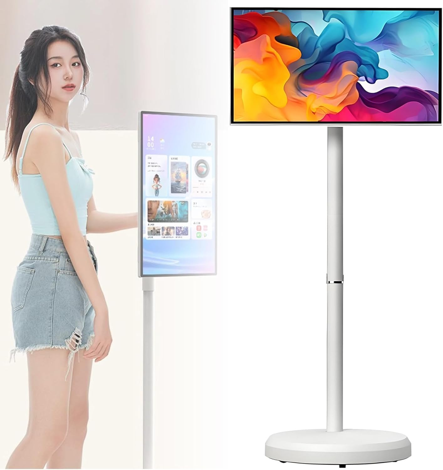 Monitor Portatile 4K Touchscreen,tv portatile con piedistallo,Smart TV Android con Display Rotabile 360°,con le ruote,senza fili,touch screen ,Batteria Ricaricabile, Schermo FHD 1920x1080(4+64G,24IN)