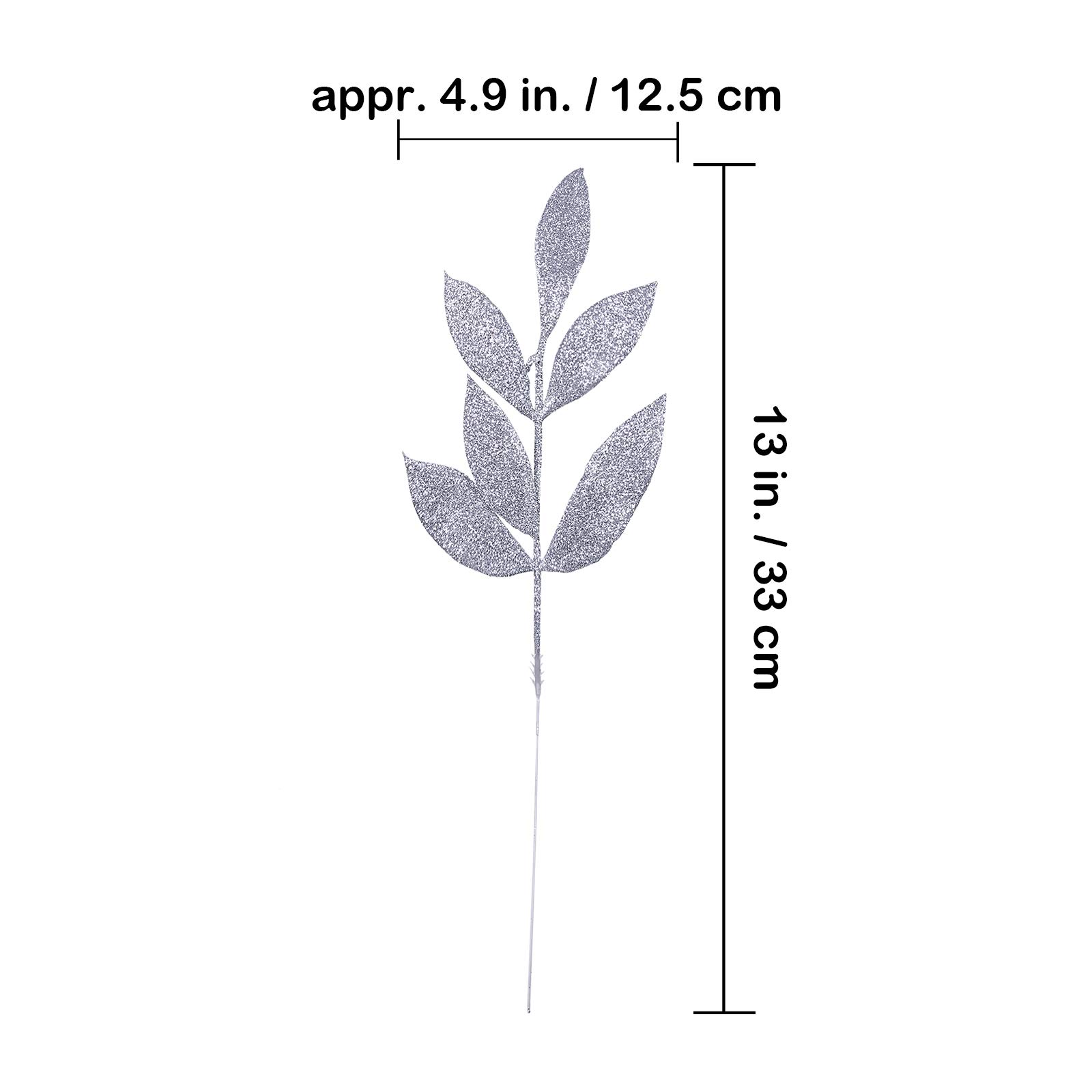 20 Pieces Artificial Silver Glitter Leaf Spray Leaf Picks 13