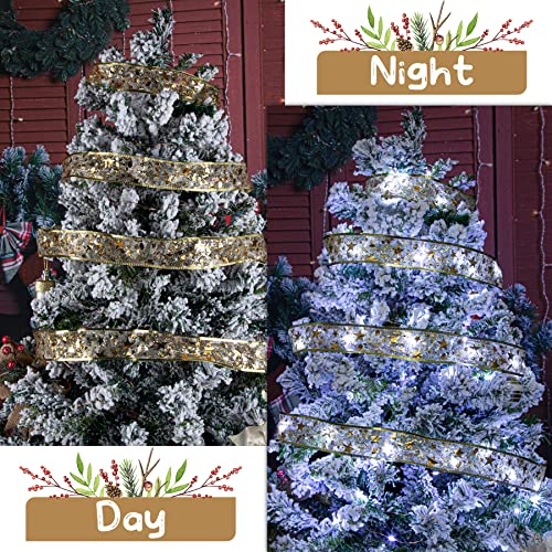 Cinta de Navidad blanca de oro con luces LED integradas de 4m para el árbol 6
