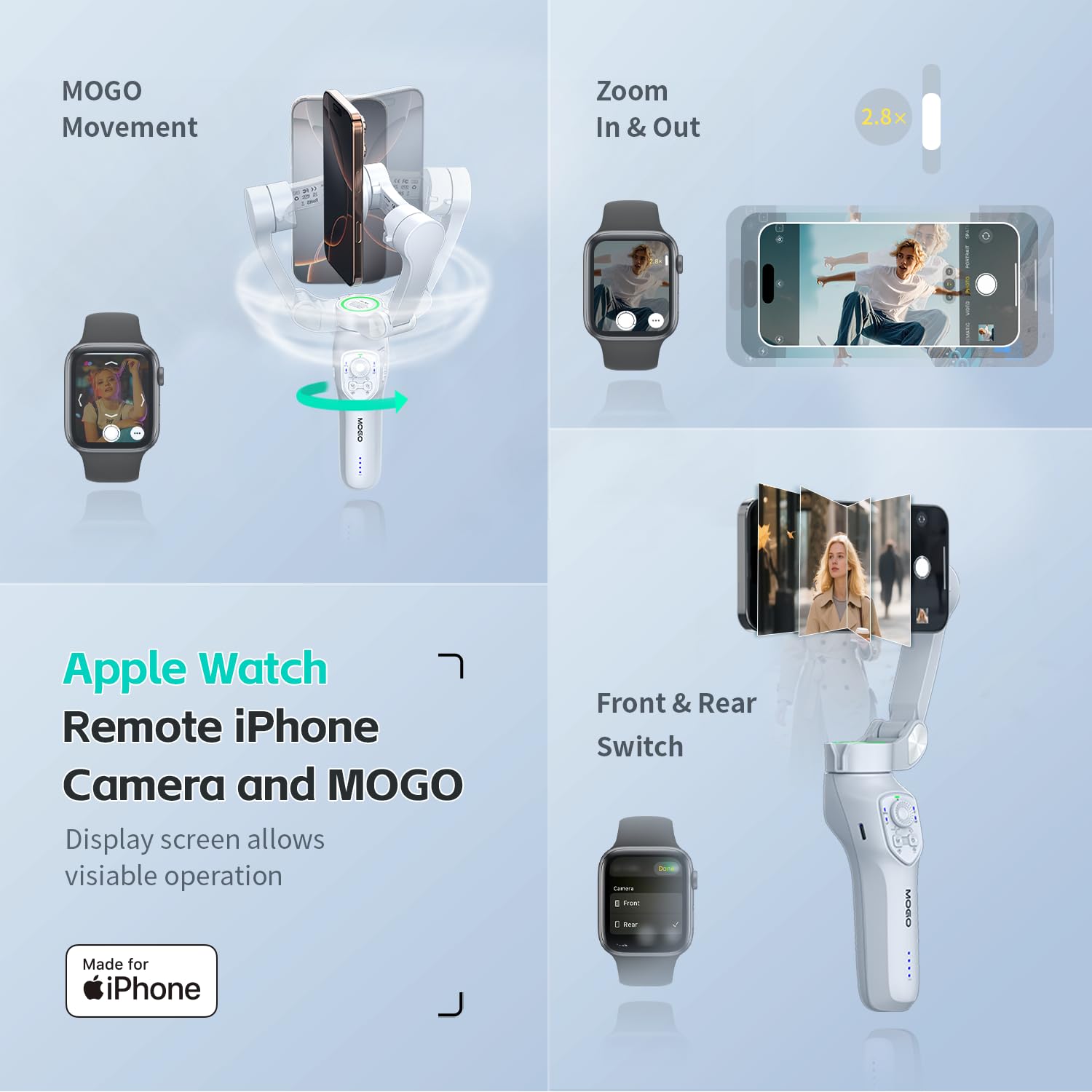 COMITOK MOGO - Estabilizador de cardán para iPhone, estabilizador de iPhone para control de grabación de video, cámara nativa por control remoto, inicio o parada de seguimiento y actualización OTA