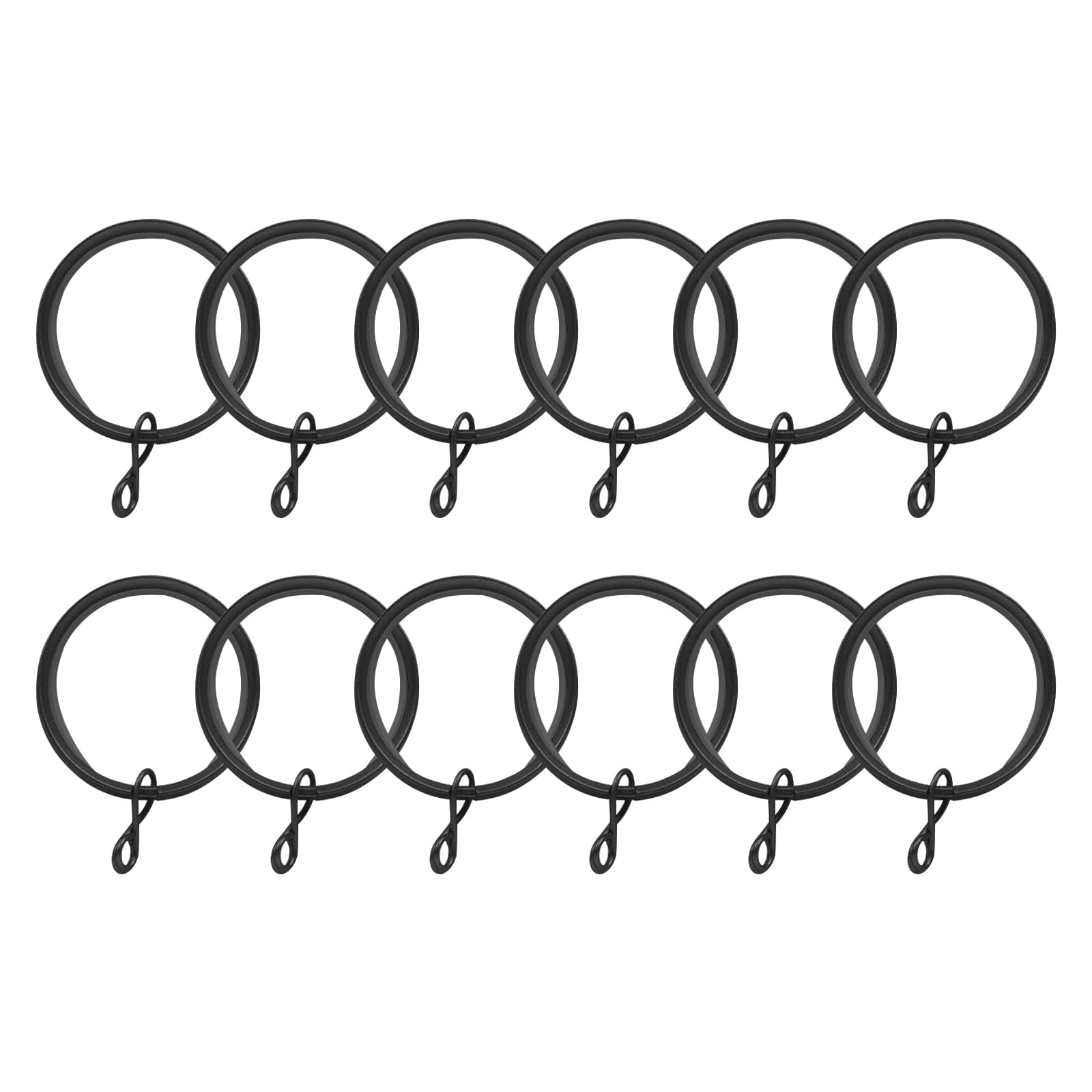 TWOPAGES 12 Pack Curtain Rings with Eyelets, 1.5 Inch Black Drapery Rings