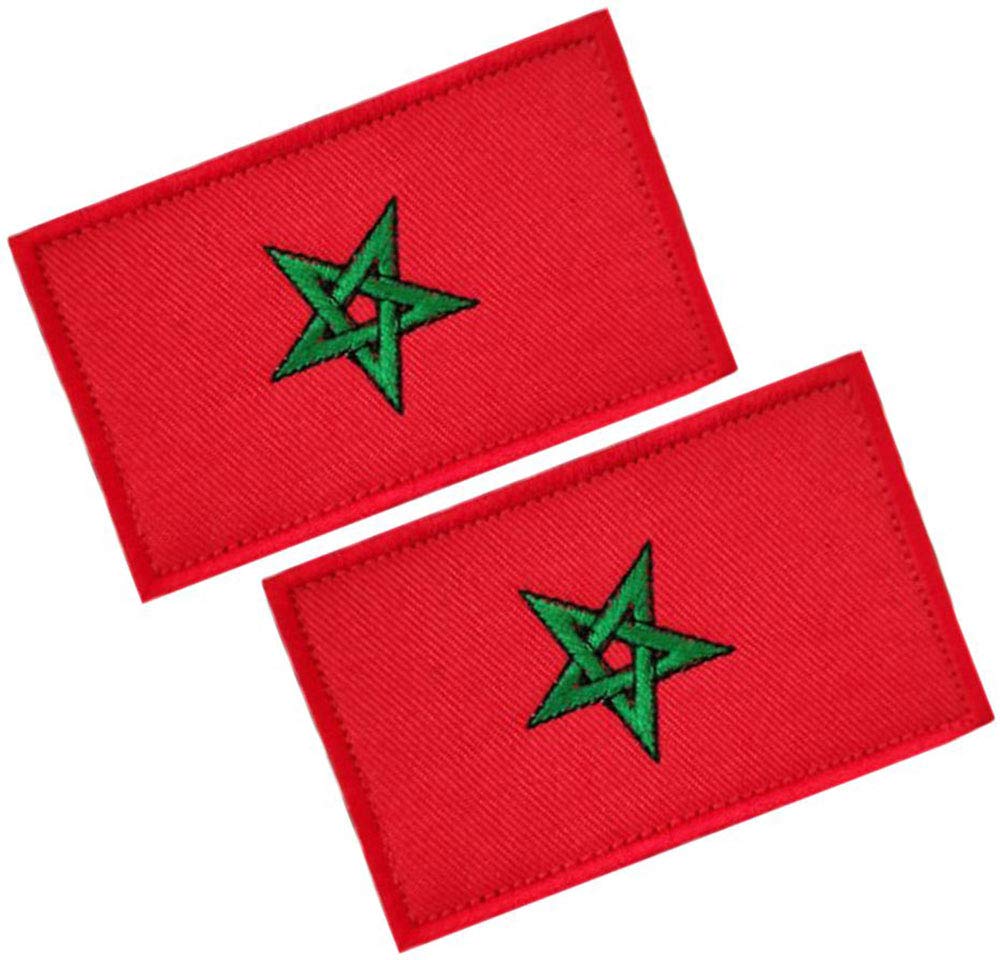 HFDA 2 Piece Different Country Flags Patch - Tactical Combat Military Hook and Loop Badge Embroidered Morale Patch (Morocco)