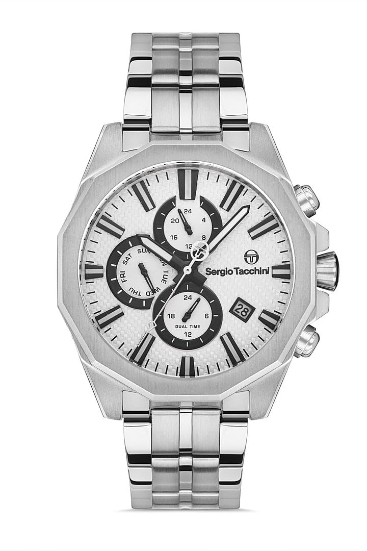 Sergio Tacchini ST.1.10372-3 Archivio Wristwatch for Men, 44 mm Size, Silver/White