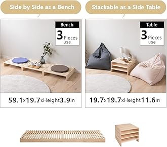 EMOOR Pallet Bed Slats 4 Pieces (for Additional Purchase) Pine Wood Natural, Japanese Futon Mattress Floor Sleeping Tatami Mat