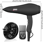 JINRI Ionic Hair Dryer with Diffuser & Comb and Concentrator, Lightweight Quiet Infrared Blow Dryer, Powerful 1875 Watt Motor for Smooth and Fast Drying Hair, Black