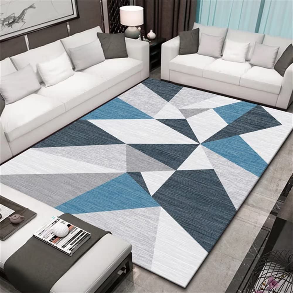 Tapis Salon Lavable 180x250cm Kunsen - Bleu Gris Moderne - Velours Cristal Antidérapant - 2