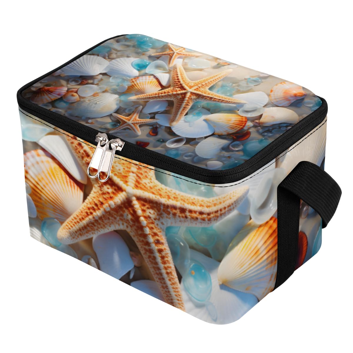 GzLeyigou Lunch Bags for Women Men 9 Cans,Beach Starfish Seashell Hot & Cold Food Delivery Bag Insulated Grocery Bag Insulated Lunch Box Marine Life Cooler Bag for Office Work Picnic Beach
