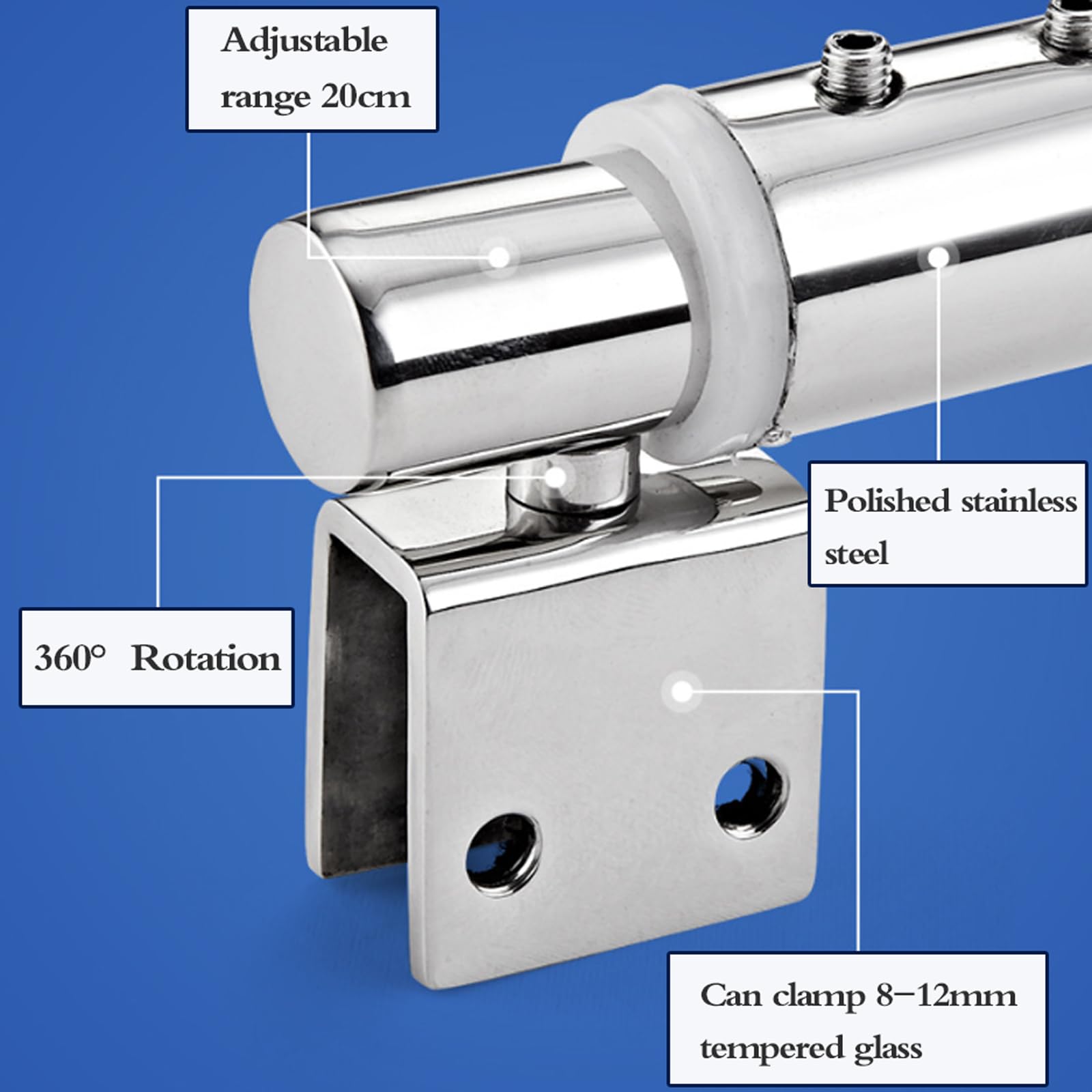Barre de stabilisation Barre de Support télescopique,Stabilisateur de Douche carré en Acier Inoxydable,Barre de stabilisatiord Extensible,Réglable,pour épaisseur de Verre 8-12 mm