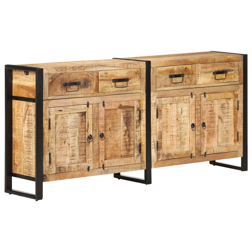Aparador de madera maciza de mango con 2 puertas y 4 cajones, marco de acero industrial recubierto de polvo, 172 x 35 x 80 cm armario de almacenamiento