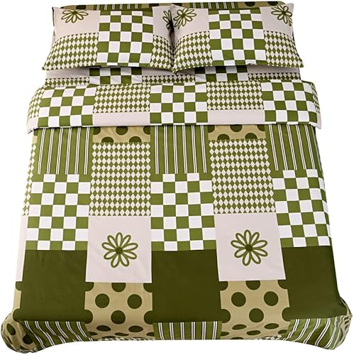 Miniatura 9 de HOOBUY Juego de sábanas de microfibra suave con estampado, ropa de cama de 4 piezas, incluye sábana encimera con estampado floral, sábana bajera con