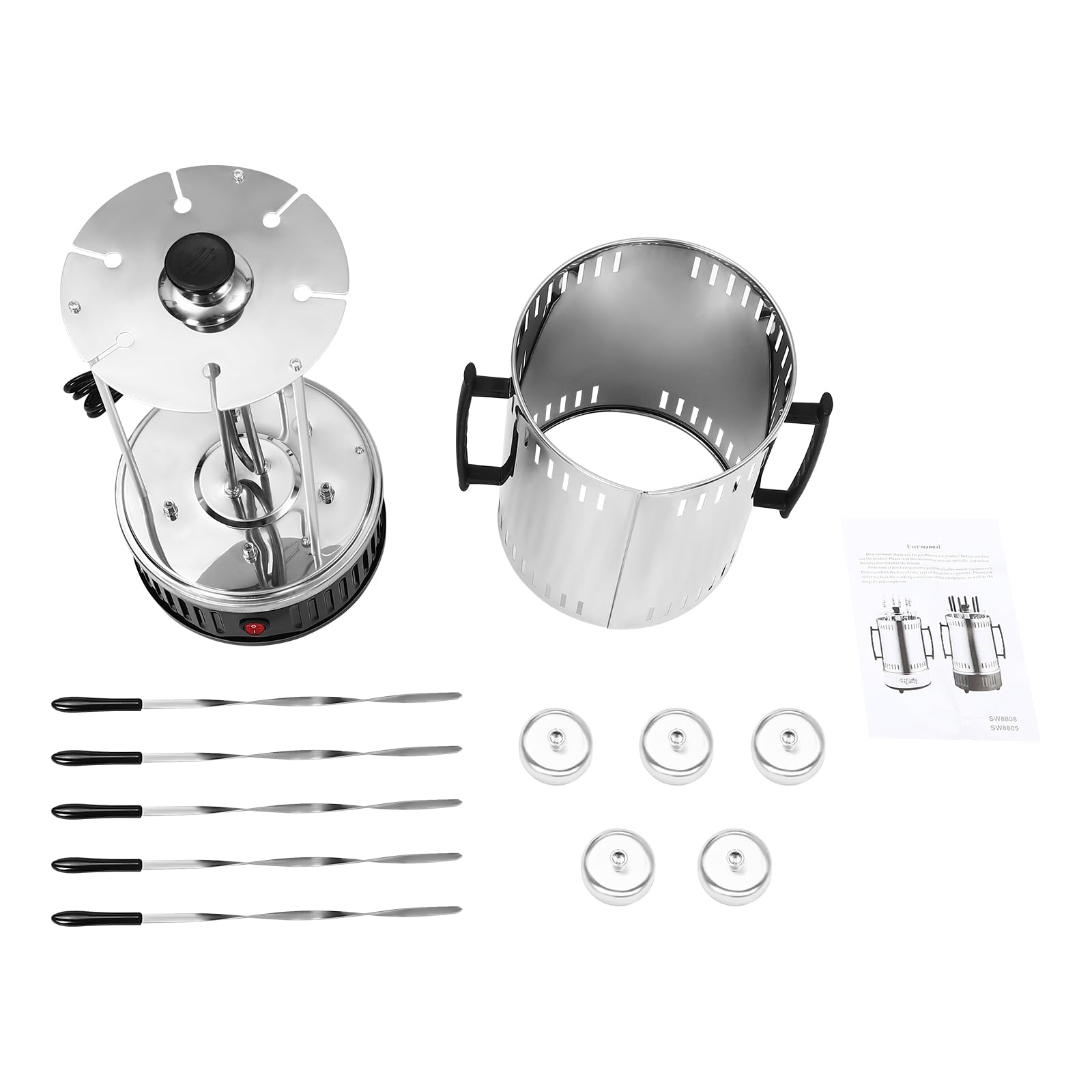 Vertikaler Elektrogrill - 1000W Vertikaler Rotisserie-Grill, Elektrische Drehgrillmaschine, Max. Heiztemperatur 400-500℃, Vertikalgrill für BBQ, Spieße, Rotisserie (SW-5)