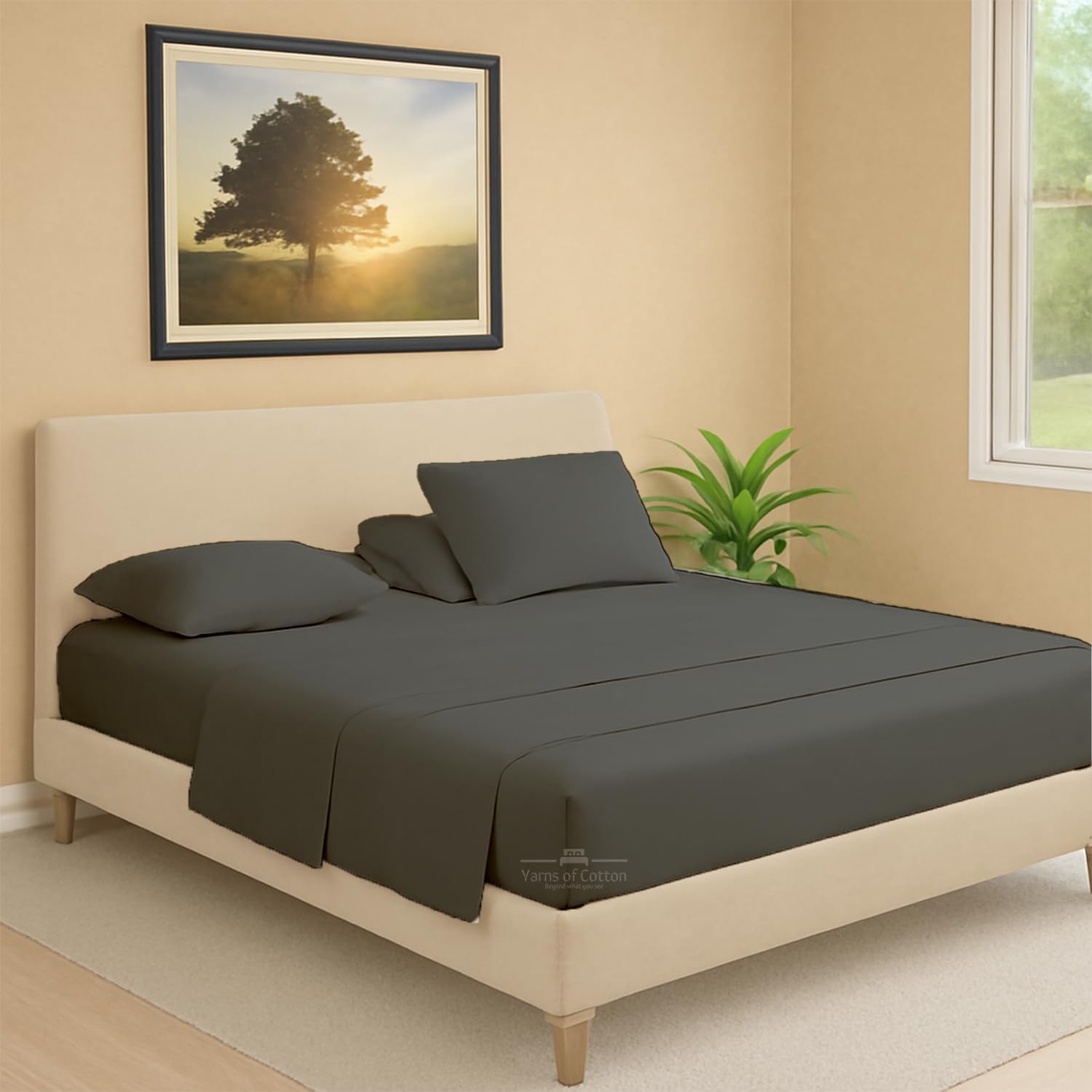 Split Head Flex 4 PC Sheet Set for Adjustable Bed, King 28" Split Down from The Top, 100% Egyptian Cotton 600 Thread Count, 18" Deep Pocket, Super Soft Wrinkle Free, Dark Grey