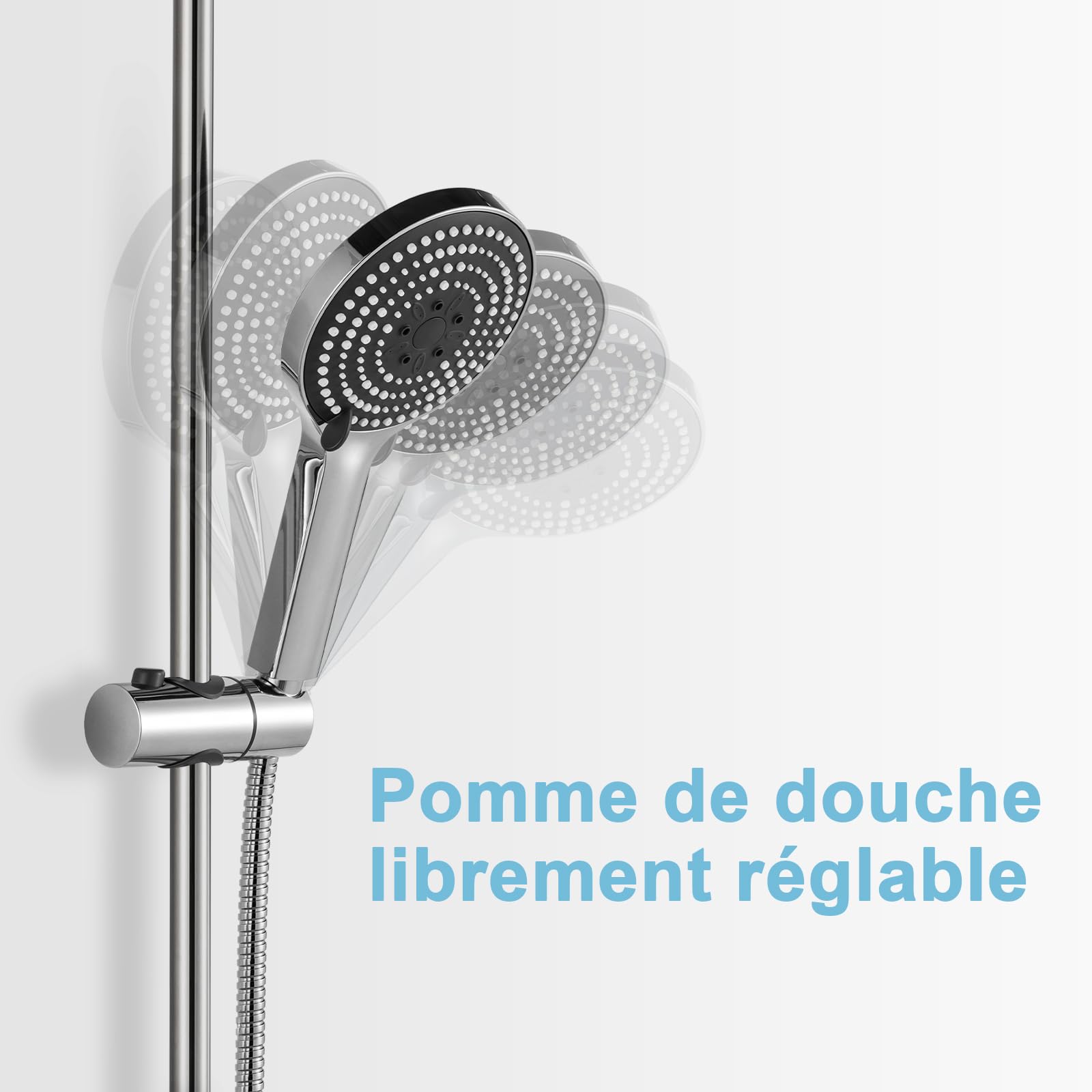 OFFO Barre de Douche 53cm,avec Support Pommeau de Douche,Distance Réglable de 22 à 50cm,Barre Douche de Remplacement,Finition en Acier Inoxydable
