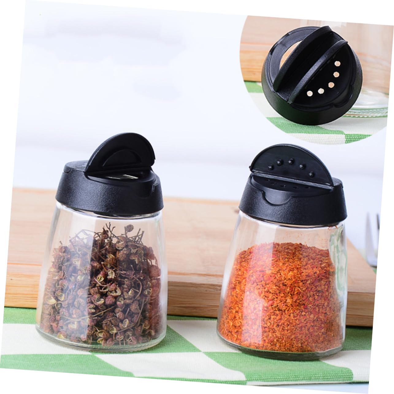 Amosfun 12 Stck. Teiliges Gewürzglas mit Doppeldeckel Lebensmittelecht Wiederverschließbar für Salz Pfeffer Gewürze Schwarzes Design Platzsparend für Küche und Grill