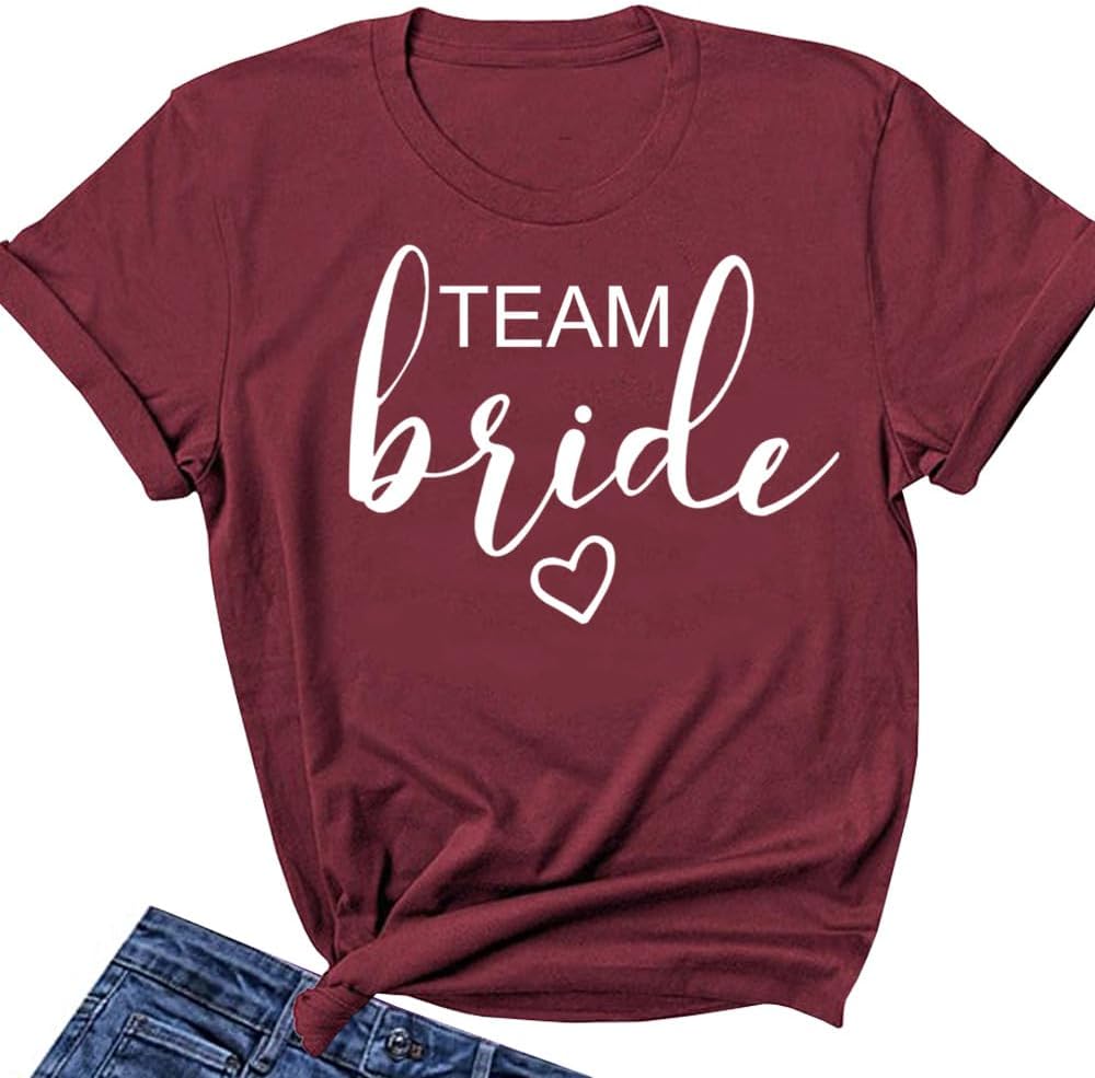 T-Shirt Damigella D'Onore Per Addio Al Nubilato - Team Bride Con Stampa Cuore E Lettere, Donna 009 - copertina