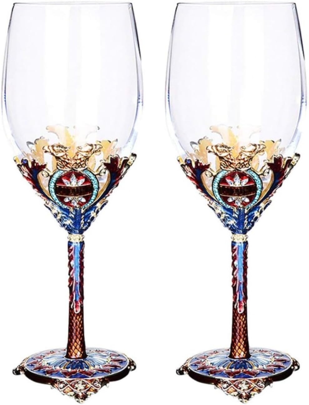 Romantic LOVE Set of 2 Elegant White Glass Goblet Crystal Glass Red Wine Glass White Wine Glass Champagne Glass-with Gift Box Anniversary Wedding Gift (Red+Blue)