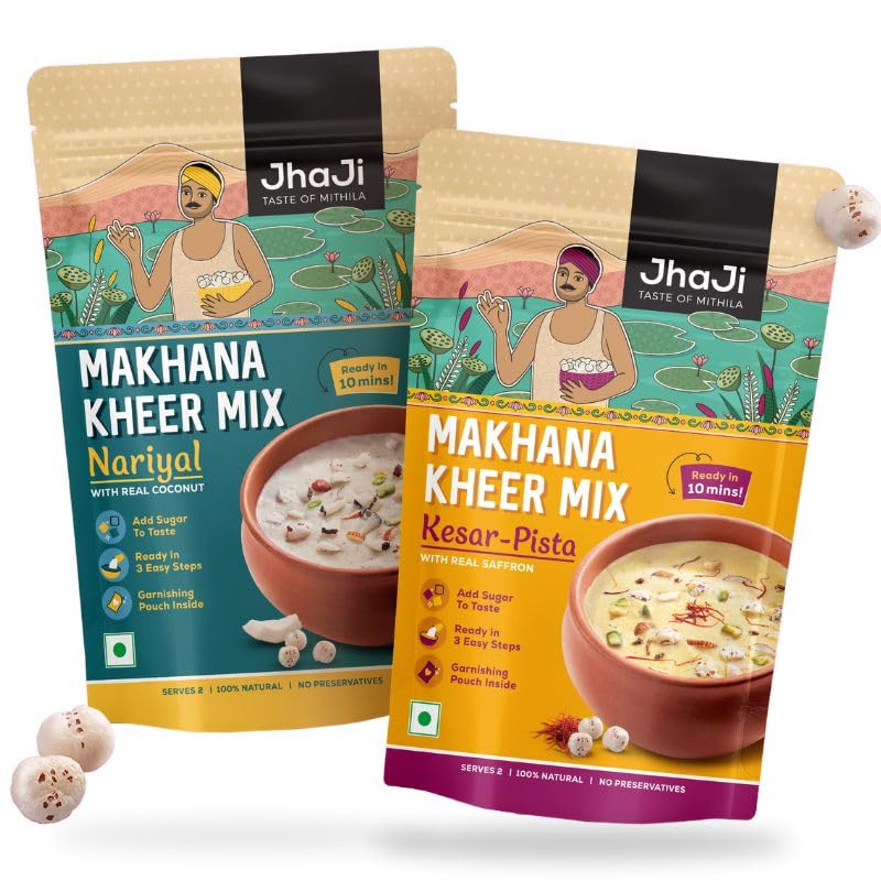 JhaJi Store’s Combo Pack of 2 Makhana Kheer Instant Mixes – Kesar Pista & Coconut Flavor | Indian Desserts| Instant Kheer Mix | Ready-to-Eat Kheer | Makhana Sweet Mix | Traditional Indian Sweets Mix, 2x50g Each-image-37